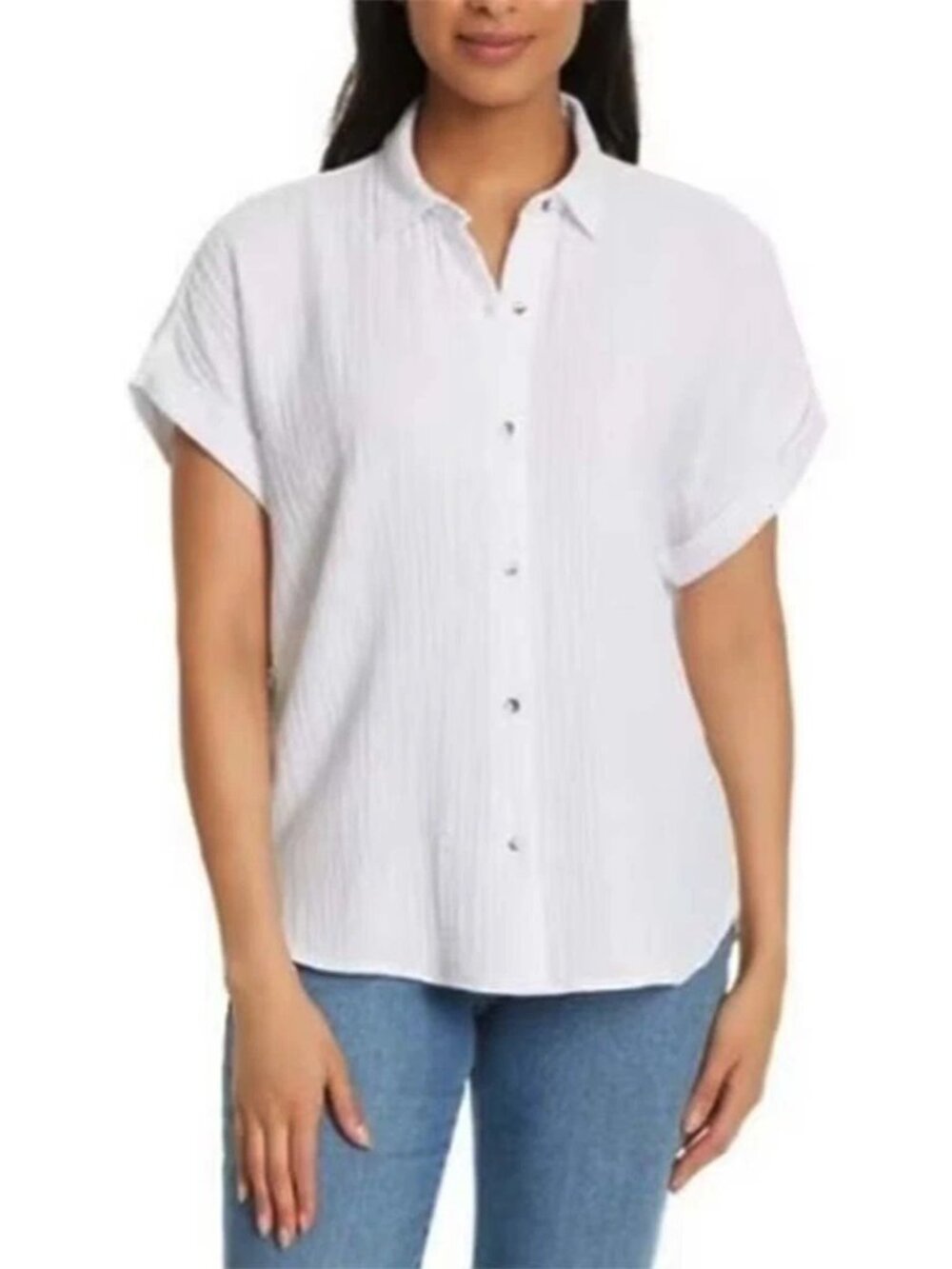 NWT Jessica Simpson Women's M Button-Down Shirt White Lightweight Cotton